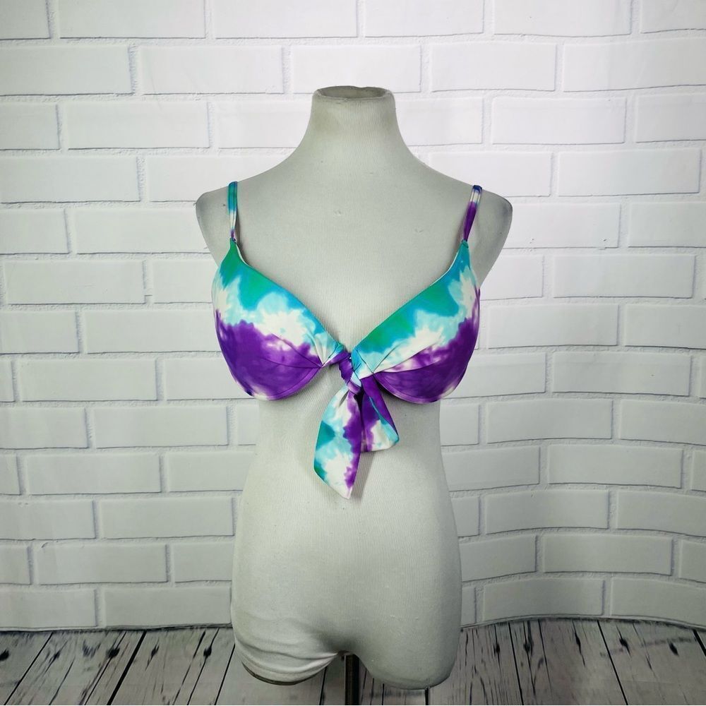 10/$25🦋 Bikini Bay Teal & Purple Tie-Dye Push Up Bikini Top - Size 36D